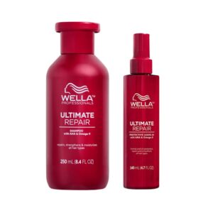 Dúo Wella Ultimate Repair Shampoo 250ml + Protective Leave-in 140ml.