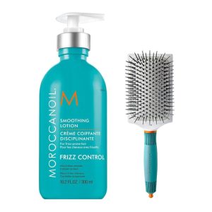 Dúo Moroccanoil Smoothing Lotion 300 ml. Frizz Control + Cepillo Paddle